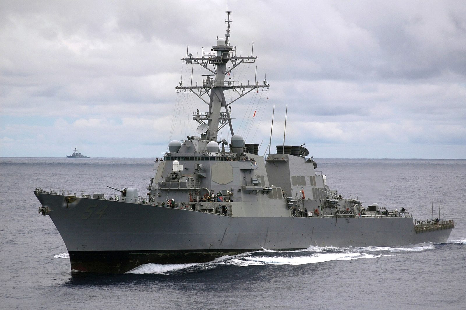 U.S. Navy guided-missile destroyer USS Curtis Wilbur (DDG 54) underway at sea.