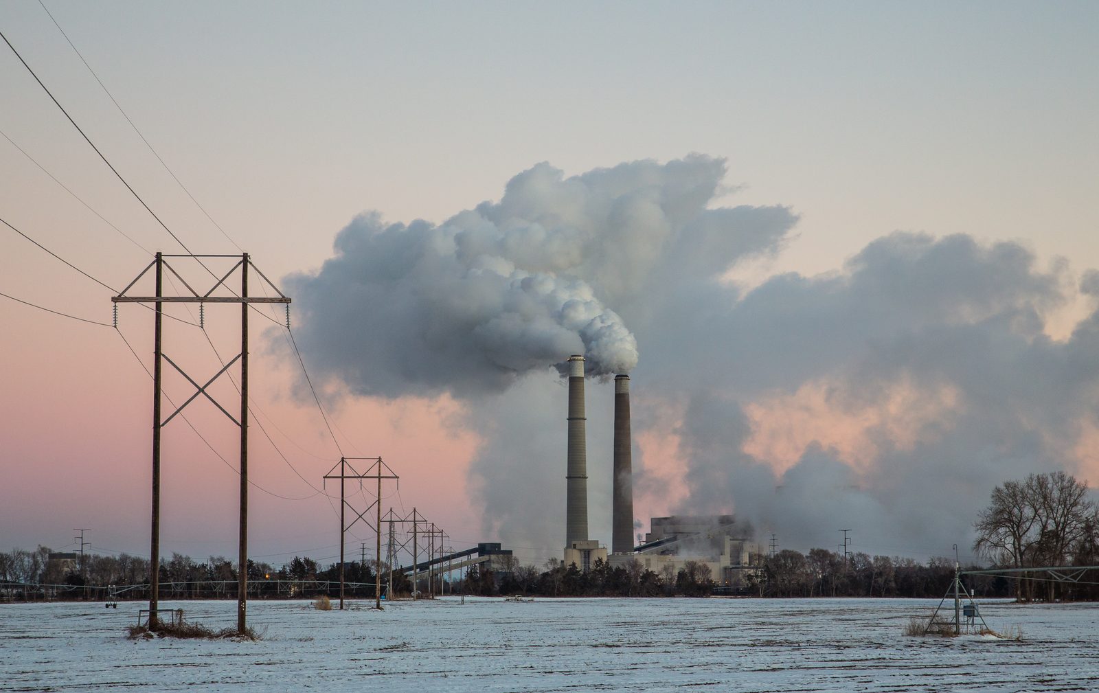Sherco Generating Station, Xcel Energy coal-fired power plant, at sunset near Becker, Minnesota
