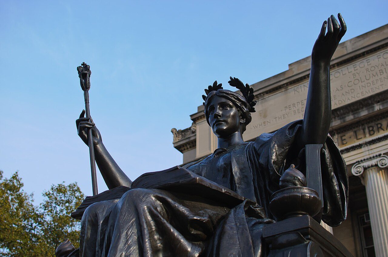 Alma Mater sculpture on the steps of Low Library, Columbia University, New York City