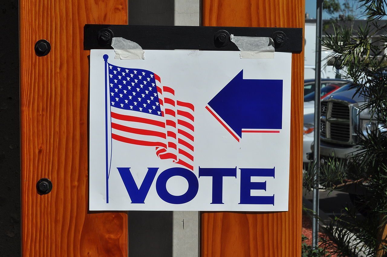Voting location sign, California, October 2008