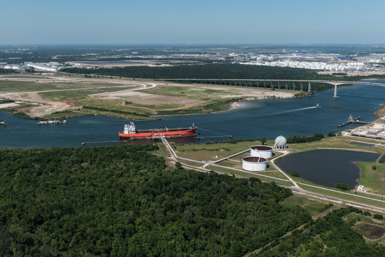 Aerial view of the Houston Ship Channel and surrounding petrochemical energy facilities, Texas, 2014