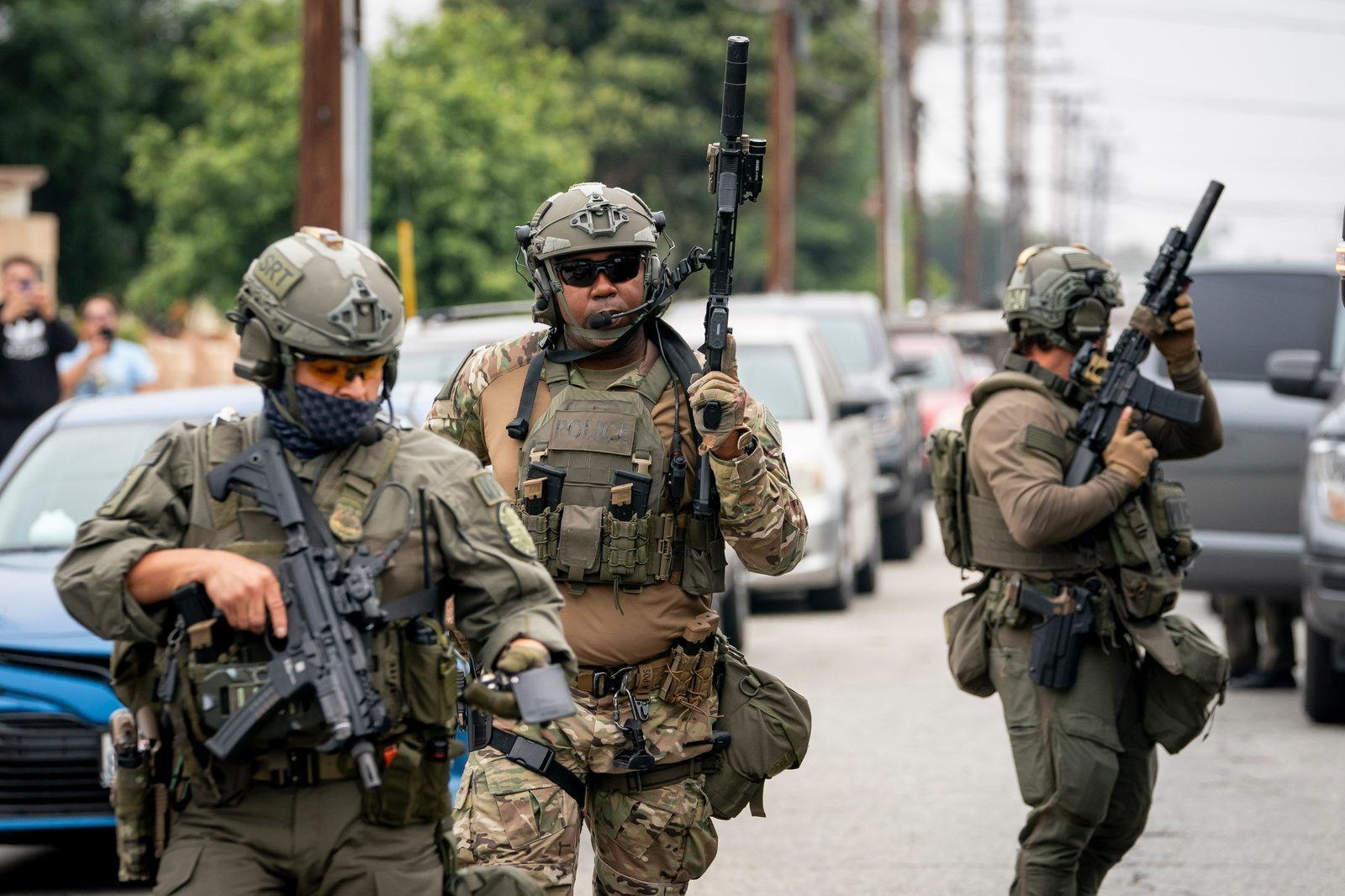 ICE Enforcement and Removal Operations agents in tactical gear during a Los Angeles operation, June 12, 2025