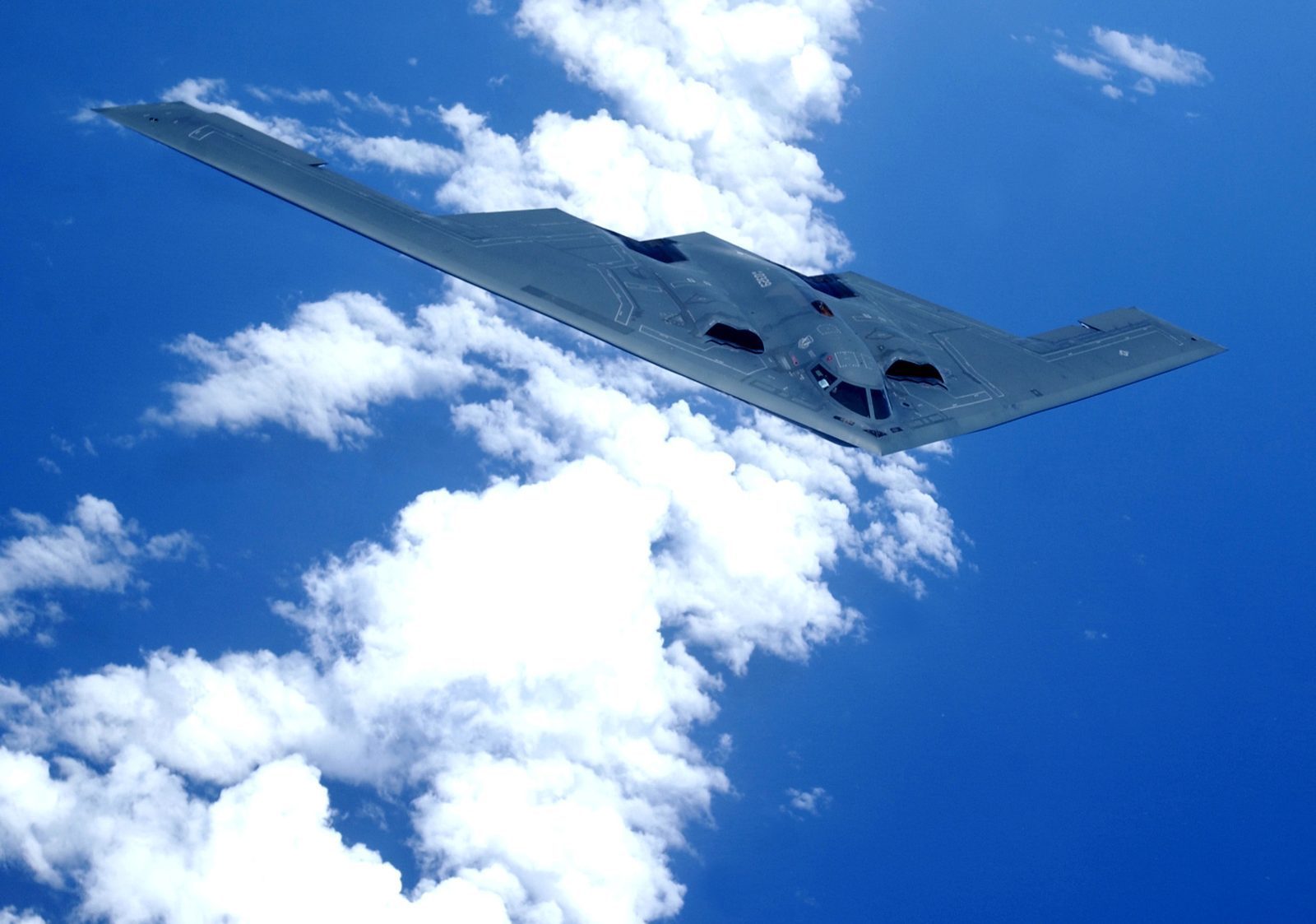 B-2 Spirit stealth bomber in flight at Andersen Air Force Base, Guam