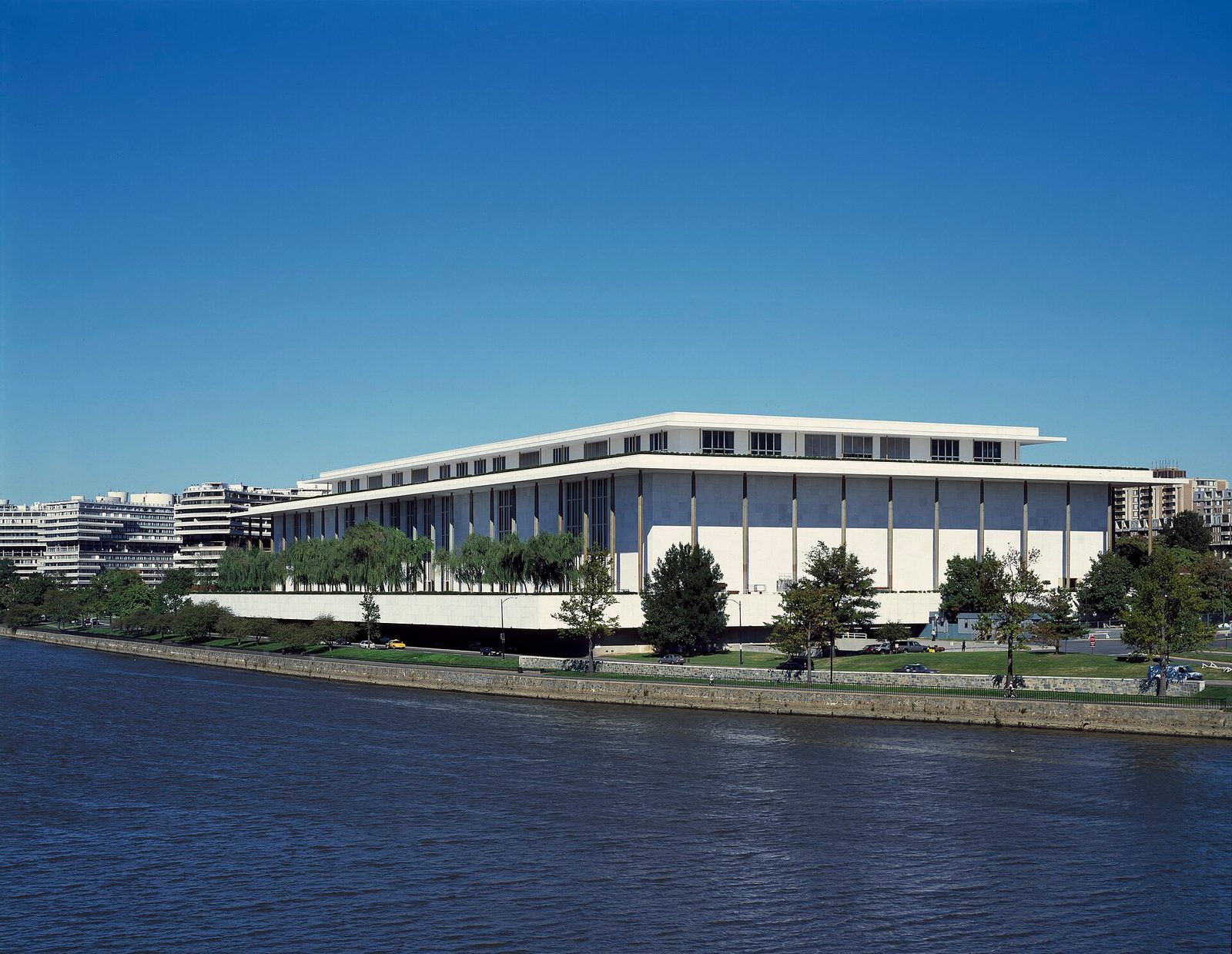 Kennedy Center for the Performing Arts exterior along the Potomac River in Washington D.C.