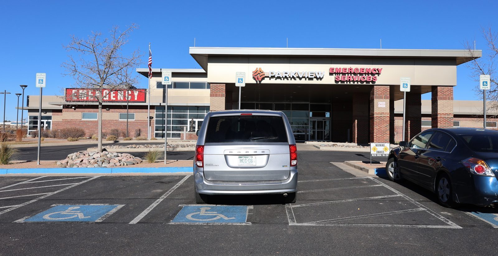 Emergency services entrance at Parkview Pueblo West Hospital in Pueblo West, Colorado