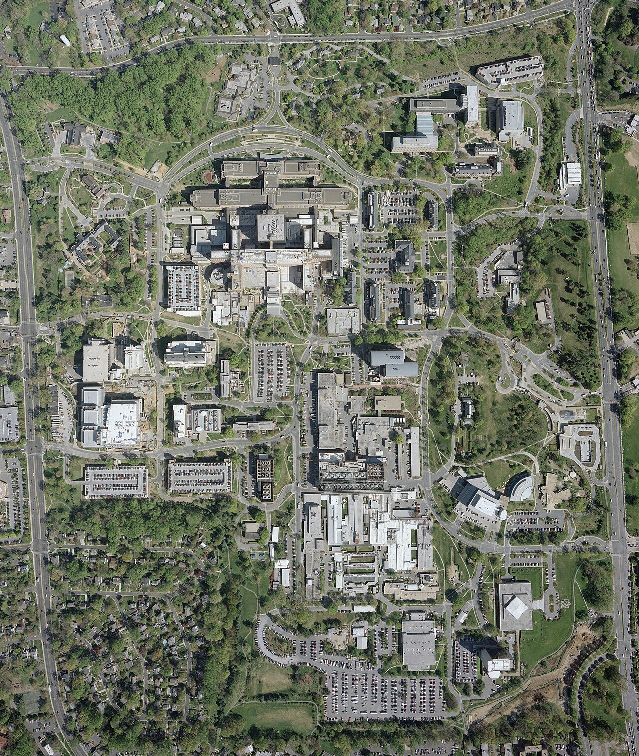 Aerial view of the National Institutes of Health campus in Bethesda, Maryland