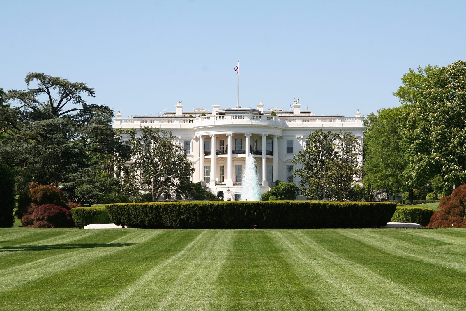 White House South Lawn exterior view showing the south facade of the White House