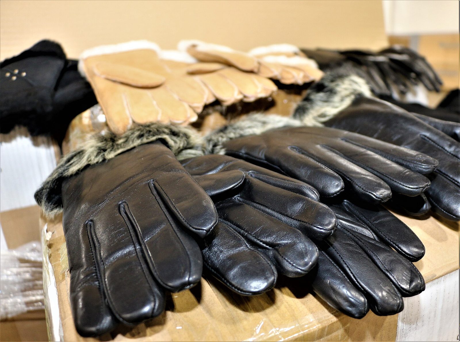 Leather gloves from a shipment detained by U.S. Customs and Border Protection at the Los Angeles/Long Beach seaport on suspicion of being made with forced labor.
