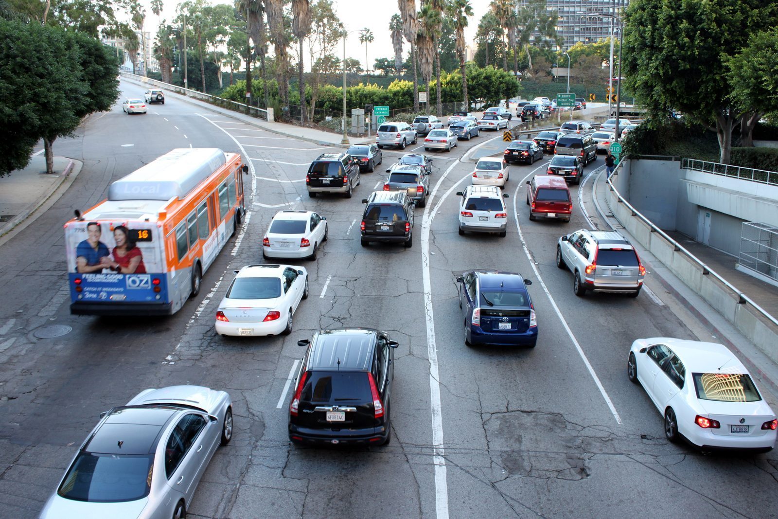 Heavy traffic congestion on a Los Angeles freeway, California